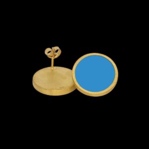 "Σκουλαρίκια κύκλος 18mm με σμάλτο τιρκουάζ, minimal design."